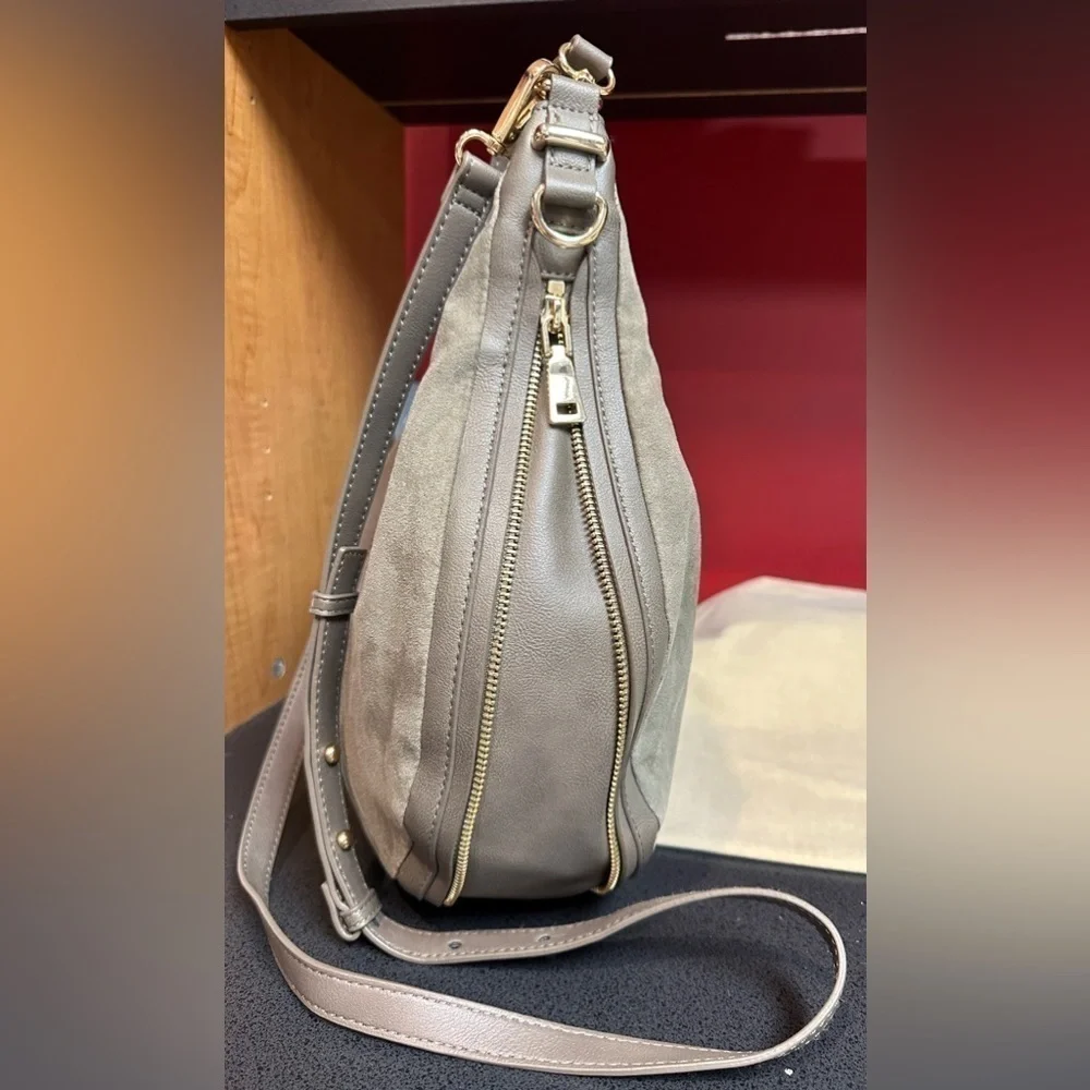 I.N.C. International Concepts Dark Sage Green Faux Suede & Faux Leather Hobo Bag